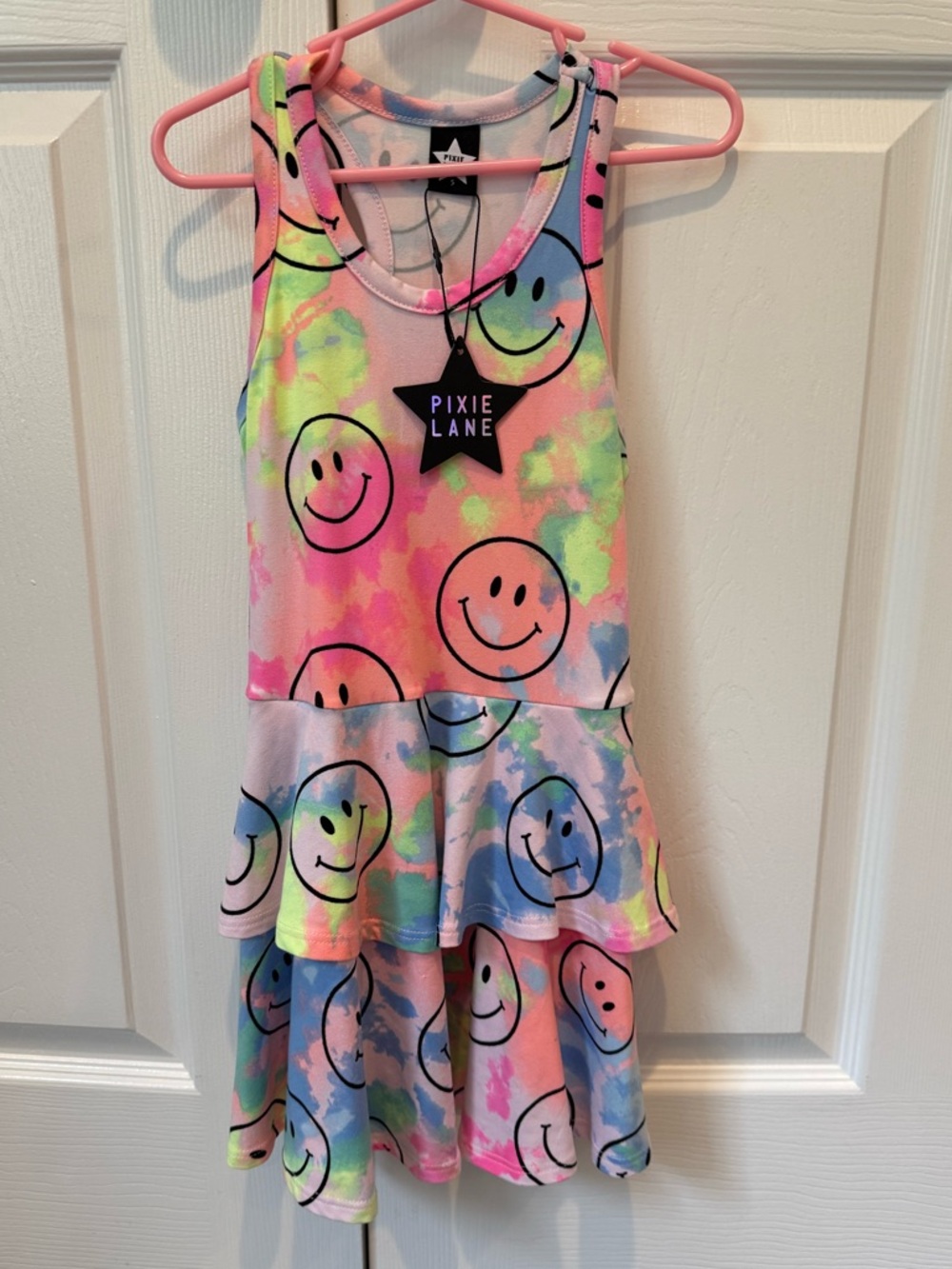 New w Tag PIXIE LANE Tie Dye Smiley Face Tank Dress Sz 5